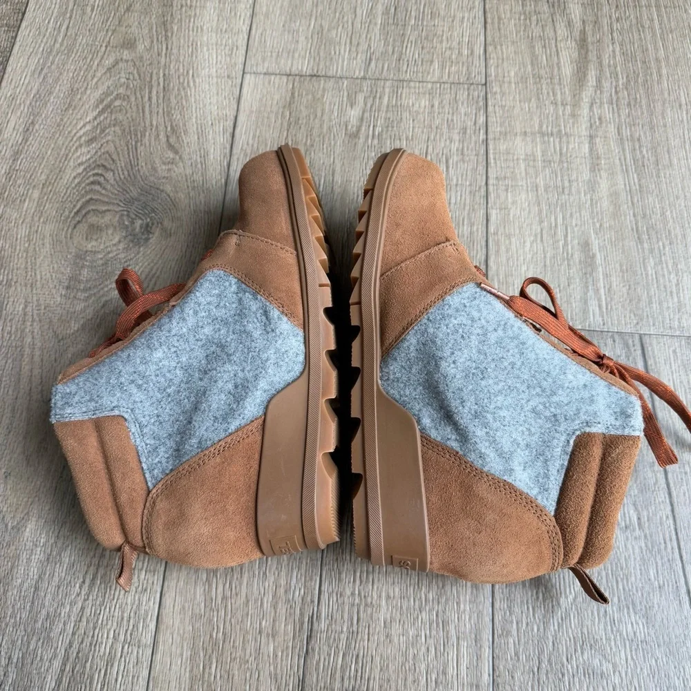 Sorel Evie ankle wedge boots 9.5 brown grey wool booties women